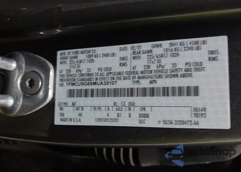 2021 Ford Escape Se z USA, uszkodzony, nr VIN 1FMCU9G69MUA30107